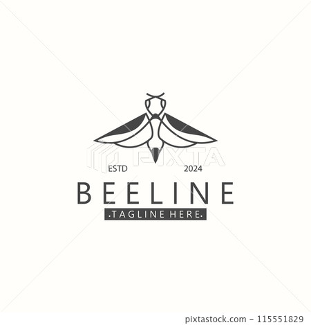 Bee line art animal exclusive logo simple inspiration on black background 115551829
