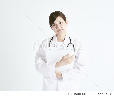 Female doctor on white background Female doctor on white background 115552305