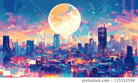滿月和夜景 115552584