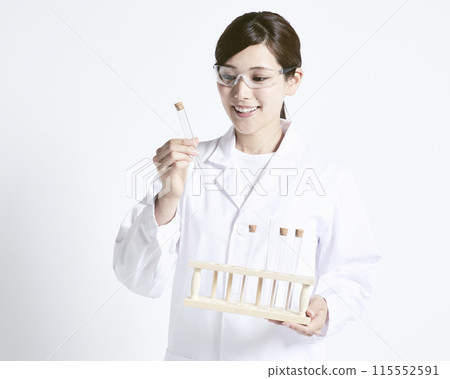 Female researcher on white background Female researcher on white background 115552591