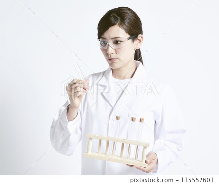 Female researcher on white background Female researcher on white background 115552601