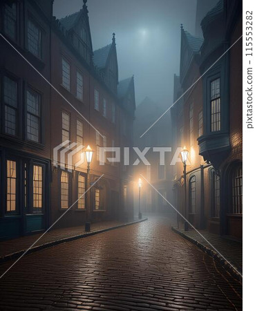 歐洲城市景觀，老建築被霧籠罩 1 AI 生成影像 115553282