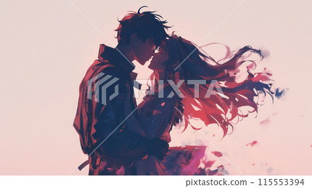 Silhouette of a man and woman kissing Silhouette of a man and woman kissing 115553394
