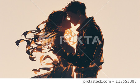 Silhouette of a man and woman kissing Silhouette of a man and woman kissing 115553395