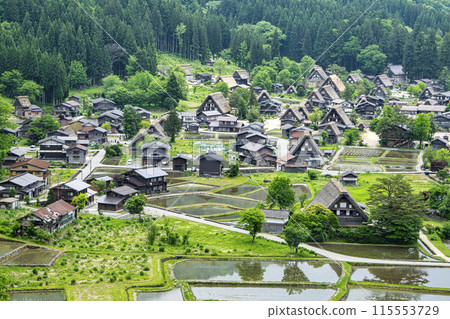 岐阜縣白川鄉合掌造村、城址展望台的風景、世界遺產 115553729