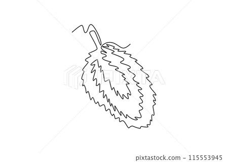 Continuous one line drawing whole freshness healthy organic soursop for orchard logo identity. Fresh summer fruitage concept for fruit garden icon. Single line draw design vector graphic illustration Continuous one line drawing whole freshness healthy organic soursop for orchard logo identity. Fresh summer fruitage concept for fruit garden icon. Single line draw design vector graphic illustration 115553945