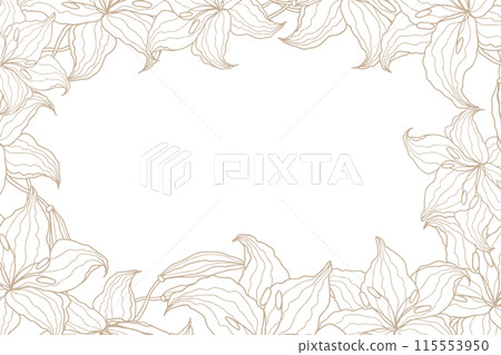 Lilly line art flower banner for wedding card or invitations. Hand drawn vector illustration template. 115553950