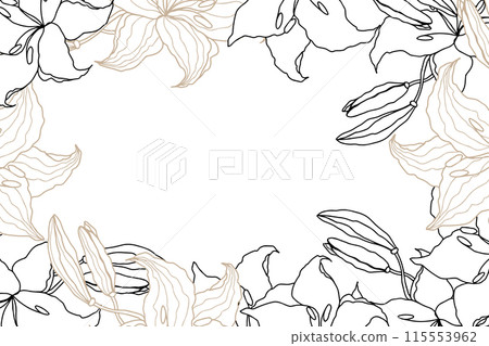 Lilly line art flower banner for wedding card or invitations. Hand drawn vector illustration template. 115553962
