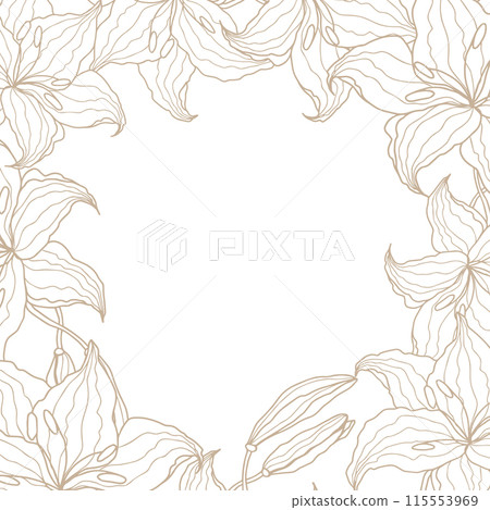 Lilly line art flower banner for wedding card or invitations. Hand drawn vector illustration template. Lilly line art flower banner for wedding card or invitations. Hand drawn vector illustration template. 115553969