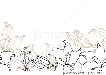 Lilly flower seamless boarder for design of card or invite. delicate hand drawn vector illustration Lilly flower seamless boarder for design of card or invite. delicate hand drawn vector illustration 115553976