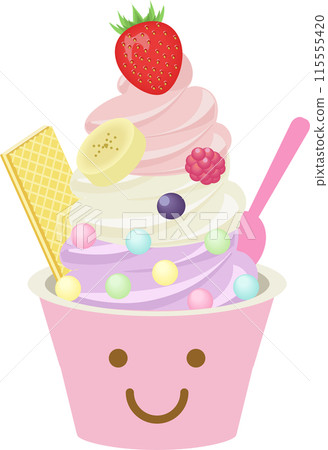 Colorful toppings soft serve ice cream 115555420