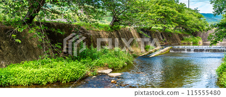 Panorama of the Kotoumi Tone River with fresh greenery [Nagasaki City] 115555480
