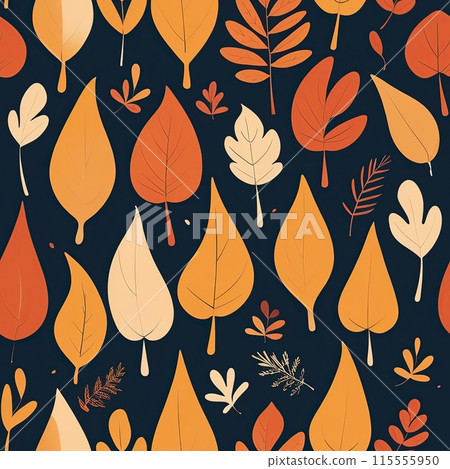 Tile autumn pattern or seamless colorful yellow, brown and orange leaf background for fall 115555950