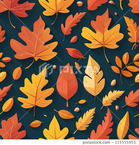 Tile autumn pattern or seamless colorful yellow, brown and orange leaf background for fall 115555953