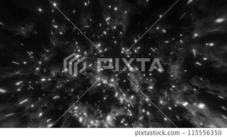 Abstract bright fiery sparks and dark gray bonfire smoke with fire, abstract background 115556350