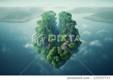 Green lungs rainforest on island in sea 115557717