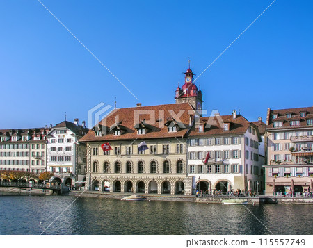 Embankment of Reuss river in Lucerne, Switzerland 115557749
