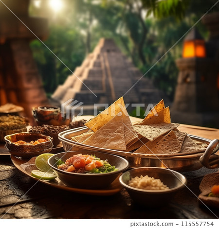 Typical Mexican cuisine and pyramid Typical Mexican cuisine and pyramid 115557754