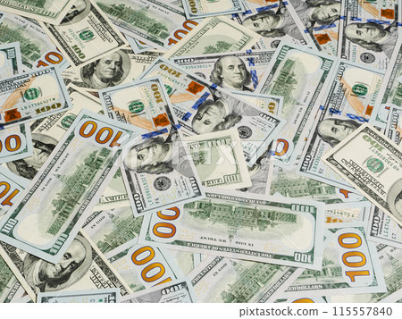 Background of 100 dollar bills, top view. 115557840