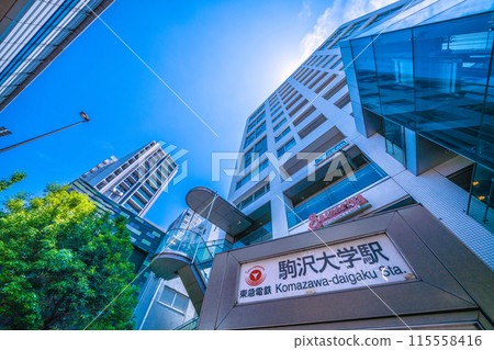 日本六月的東京城市景觀。東急電鐵駒澤大學站等景觀 115558416
