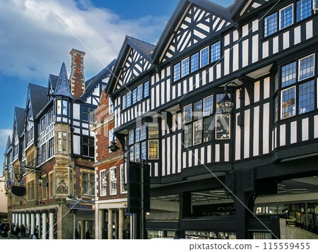 Street in Chester, England Street in Chester, England 115559455