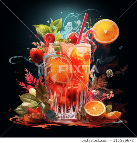 Still-Life with Bacardi, Fruits and Plants. 115559678