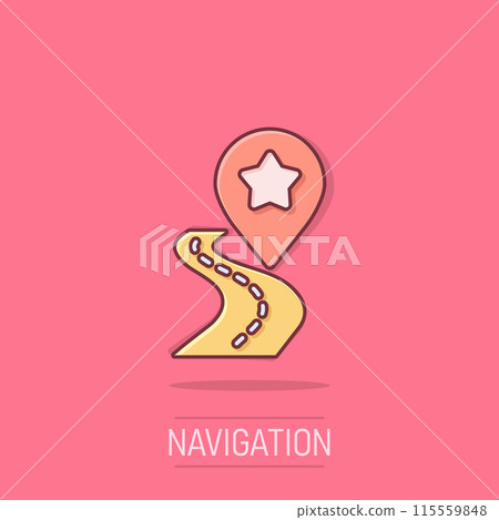 Map pin icon in comic style. gps navigation cartoon vector illustration on isolated background. Locate position splash effect business concept. Map pin icon in comic style. gps navigation cartoon vector illustration on isolated background. Locate position splash effect business concept. 115559848