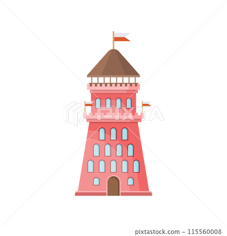 Castle tower icon in flat style. Medieval citadel vector illustration on isolated background. Stronghold building sign business concept. Castle tower icon in flat style. Medieval citadel vector illustration on isolated background. Stronghold building sign business concept. 115560008