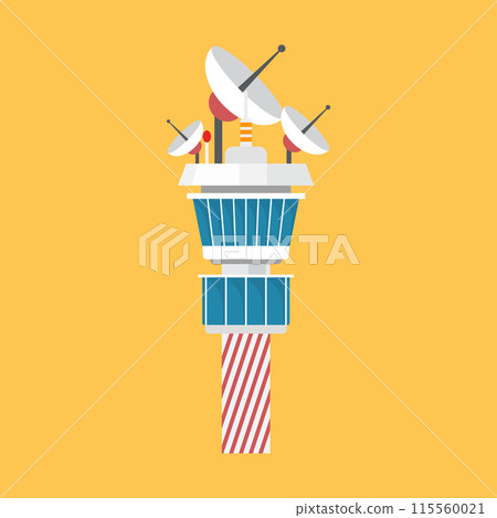 Flight control tower icon in flat style. Navigation monitor vector illustration on isolated background. Airport building sign business concept. 115560021