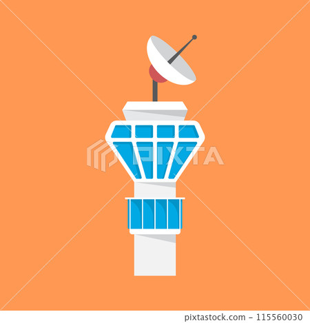 Flight control tower icon in flat style. Navigation monitor vector illustration on isolated background. Airport building sign business concept. Flight control tower icon in flat style. Navigation monitor vector illustration on isolated background. Airport building sign business concept. 115560030