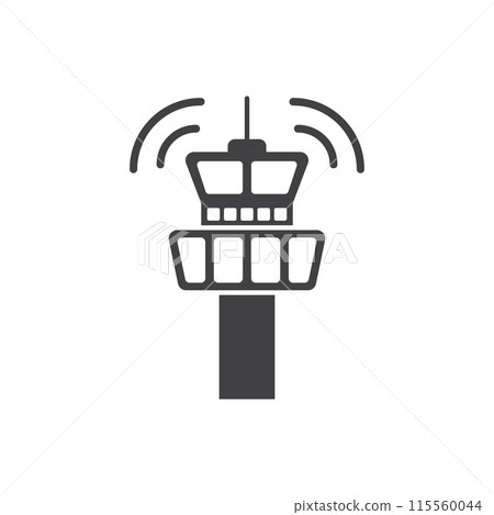Flight control tower icon in flat style. Navigation monitor vector illustration on isolated background. Airport building sign business concept. 115560044