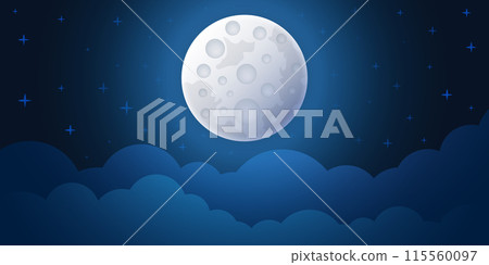 Full moon night icon in flat style. Lunar landscape vector illustration on isolated background. Astrology sign business concept. 115560097