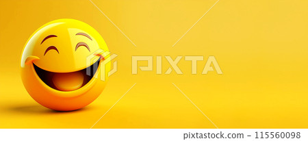 Happy Yellow Smiling Emoji on Yellow-Orange Background with Copy Space - Generative Ai 115560098