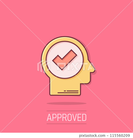 Organization management icon in comic style. People with check mark cartoon vector illustration on isolated background. Businessman splash effect business concept. 115560209