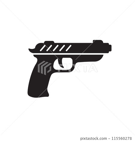 Pistol gun icon in flat style. Firearm symbol vector illustration on isolated background. Rifle ammo sign business concept. Pistol gun icon in flat style. Firearm symbol vector illustration on isolated background. Rifle ammo sign business concept. 115560278