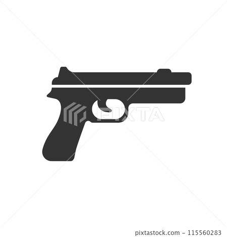 Pistol gun icon in flat style. Firearm symbol vector illustration on isolated background. Rifle ammo sign business concept. Pistol gun icon in flat style. Firearm symbol vector illustration on isolated background. Rifle ammo sign business concept. 115560283