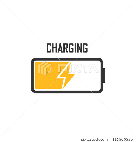 Low battery icon in flat style. Battery charging process vector illustration on isolated background. Accumulator recharge sign business concept. 115560550