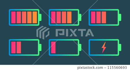 Alkaline battery set icon in flat style. Different size accumulator vector illustration on isolated background. Accumulator recharge sign business concept. 115560693