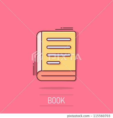 Document book icon in comic style. Paper sheet cartoon vector illustration on isolated background. Notepad document splash effect business concept. Document book icon in comic style. Paper sheet cartoon vector illustration on isolated background. Notepad document splash effect business concept. 115560703