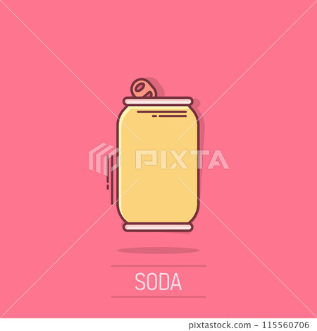 Soda can icon in comic style. Drink bottle cartoon vector illustration on isolated background. Beverage splash effect sign business concept. 115560706
