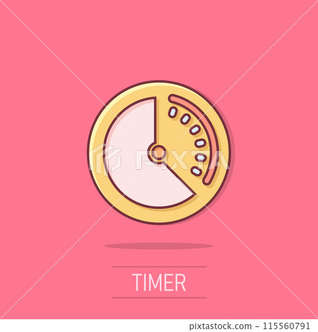 Clock icon in comic style. Watch cartoon vector illustration on isolated background. Timer splash effect business concept. Clock icon in comic style. Watch cartoon vector illustration on isolated background. Timer splash effect business concept. 115560791