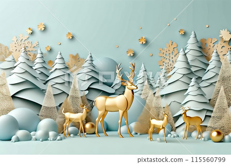 Festive Deer Family in Snowy Forest - New Year's Celebration - Generative AI 115560799