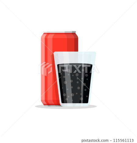 Soda drink icon in flat style. Can and drinking glass vector illustration on isolated background. Water beverage sign business concept. Soda drink icon in flat style. Can and drinking glass vector illustration on isolated background. Water beverage sign business concept. 115561113