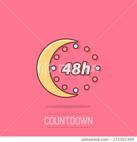 48 hours clock icon in comic style. Timer countdown cartoon vector illustration on isolated background. Time measure splash effect sign business concept. 115561309