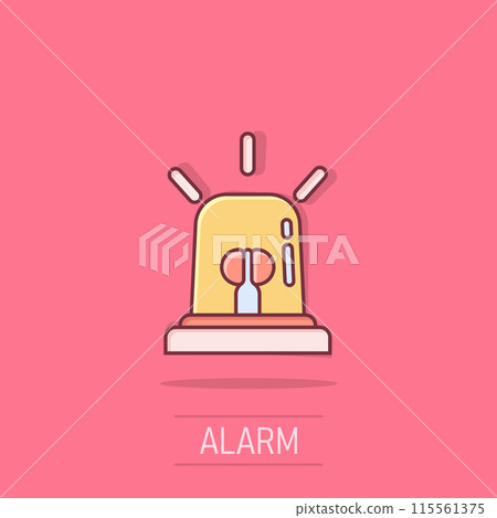 Emergency alarm icon in comic style. Alert lamp cartoon vector illustration on isolated background. Police urgency splash effect sign business concept. Emergency alarm icon in comic style. Alert lamp cartoon vector illustration on isolated background. Police urgency splash effect sign business concept. 115561375