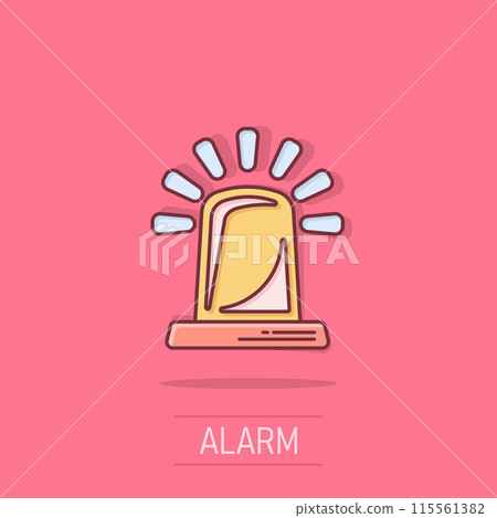 Emergency alarm icon in comic style. Alert lamp cartoon vector illustration on isolated background. Police urgency splash effect sign business concept. 115561382