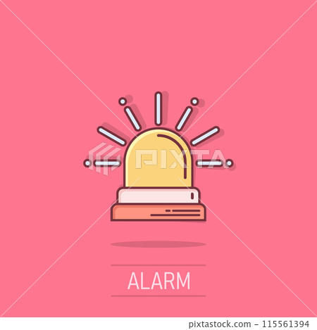 Emergency alarm icon in comic style. Alert lamp cartoon vector illustration on isolated background. Police urgency splash effect sign business concept. Emergency alarm icon in comic style. Alert lamp cartoon vector illustration on isolated background. Police urgency splash effect sign business concept. 115561394