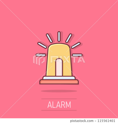 Emergency alarm icon in comic style. Alert lamp cartoon vector illustration on isolated background. Police urgency splash effect sign business concept. Emergency alarm icon in comic style. Alert lamp cartoon vector illustration on isolated background. Police urgency splash effect sign business concept. 115561401