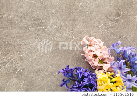 Bunch of hyacinths flower on a grey concrete background. Bunch of hyacinths flower on a grey concrete background. 115561516