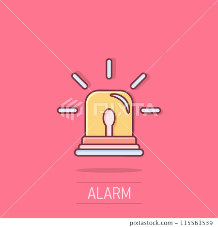 Emergency alarm icon in comic style. Alert lamp cartoon vector illustration on isolated background. Police urgency splash effect sign business concept. Emergency alarm icon in comic style. Alert lamp cartoon vector illustration on isolated background. Police urgency splash effect sign business concept. 115561539